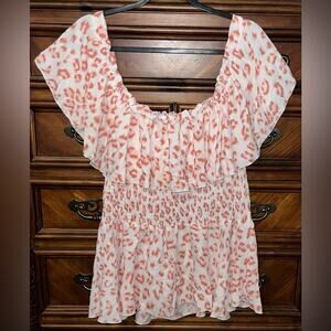 Lilian Smocked off the Shoulder Animal Print Blouse 18-25” P2P